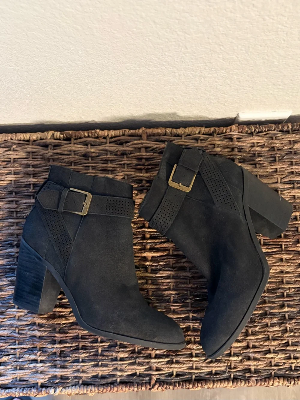 Crown Vintage Black Suede Ankle Booties with Buckle